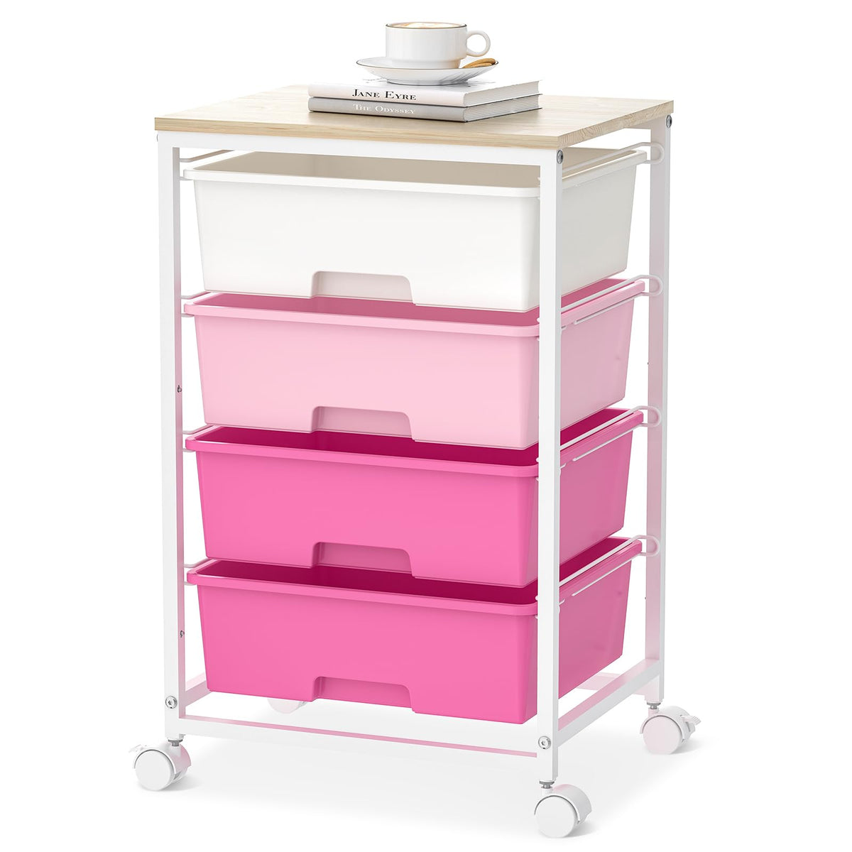 SYKIARIOL Rolling Cart with Drawers, 4-Drawer Utility Cart, Bright White