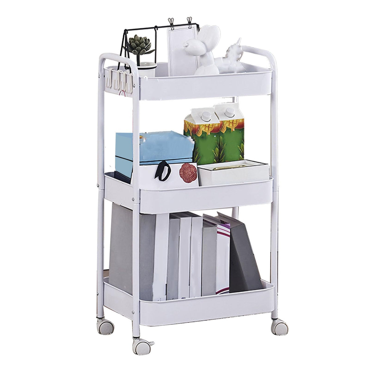 Multifunctional Storage Trolley with Casting Wheels for Home Use in Carbon Steel (#3)
