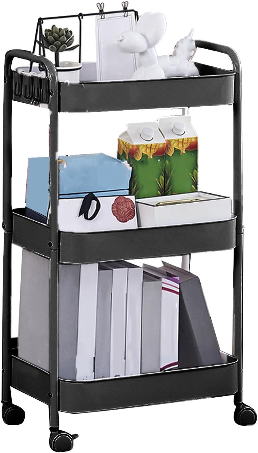 Multifunctional Storage Trolley with Casting Wheels for Home Use in Carbon Steel (#3)