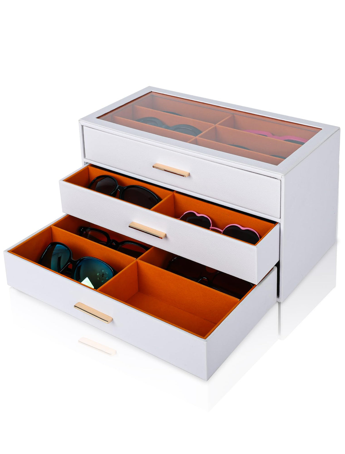 Sunglasses Organizer for Storage Oversize Glasses, Update Pebbled Leather