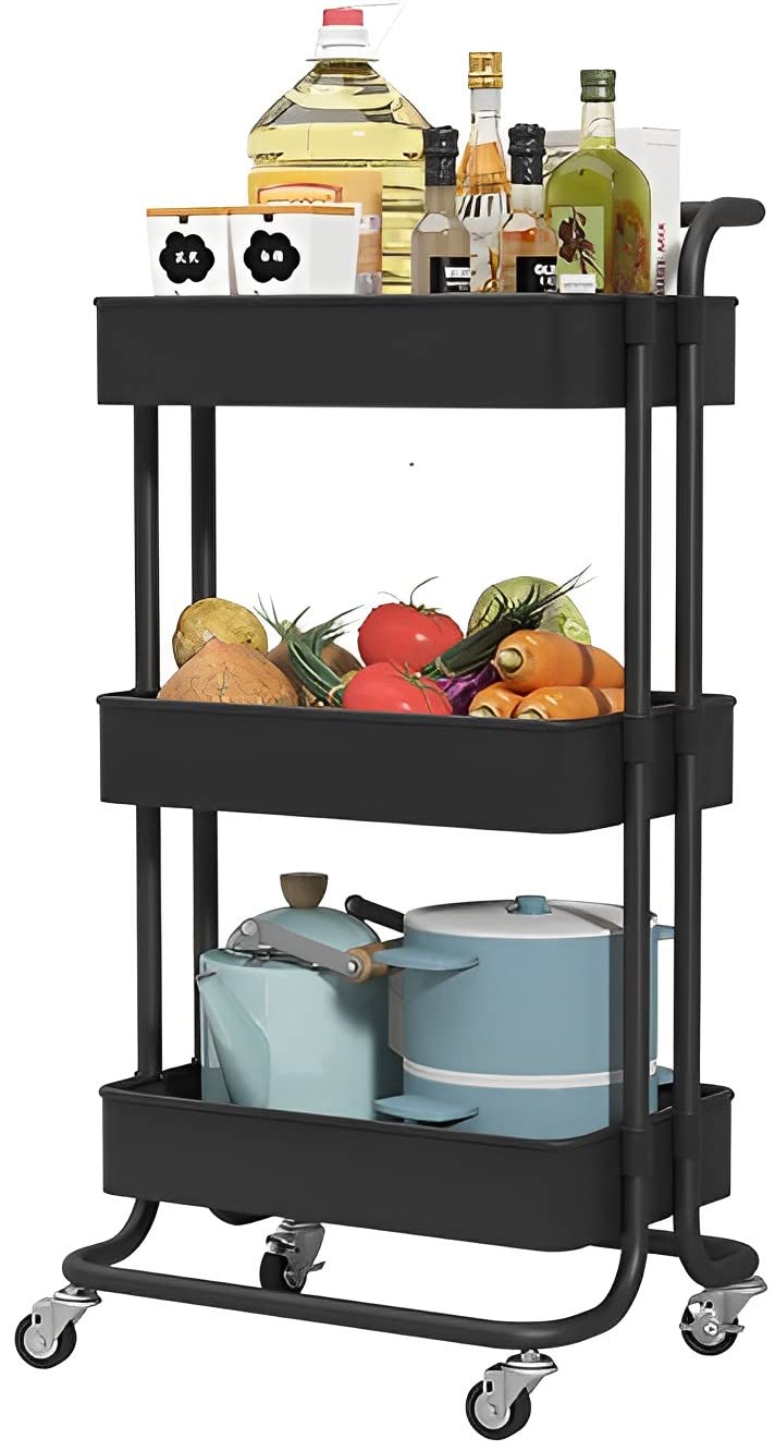 Sooyee Slim Clear 3-Tier Plastic Rolling Utility Cart with Wheels