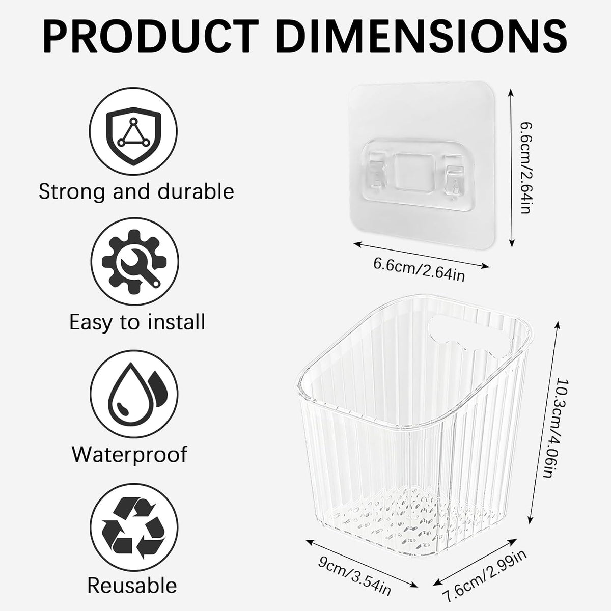 8 Pack Wall Mount Organizer, Cabinet Storage Bins with Self-Adhesive Hooks