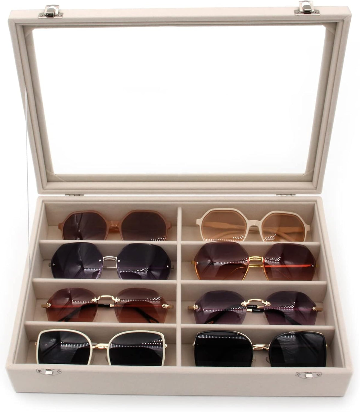Velvet Sunglasses Organizer, Glasses Storage Box Sunglasses Storage Holder Box,Glasses Display Case with 8 Slots