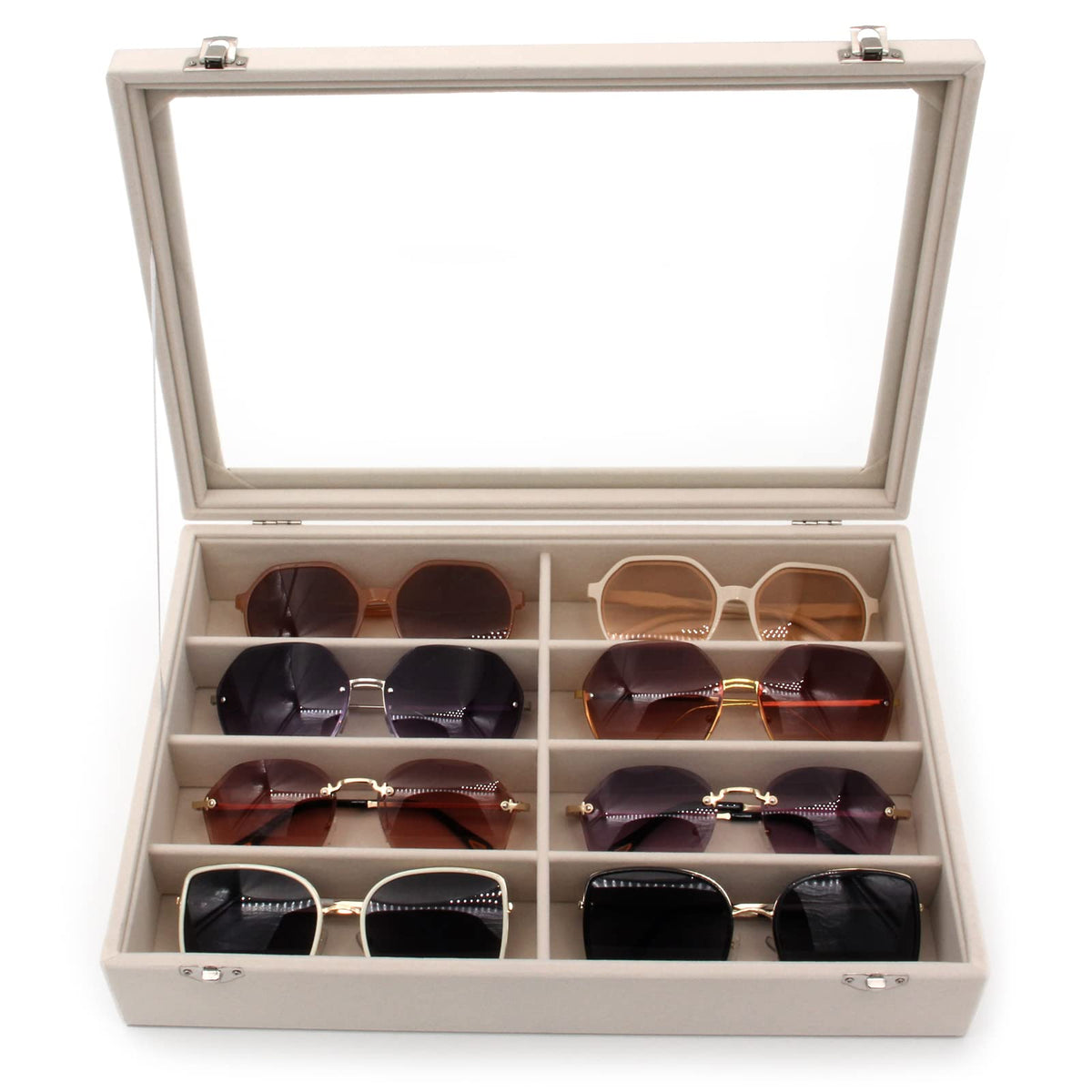 Velvet Sunglasses Organizer, Glasses Storage Box Sunglasses Storage Holder Box,Glasses Display Case with 8 Slots