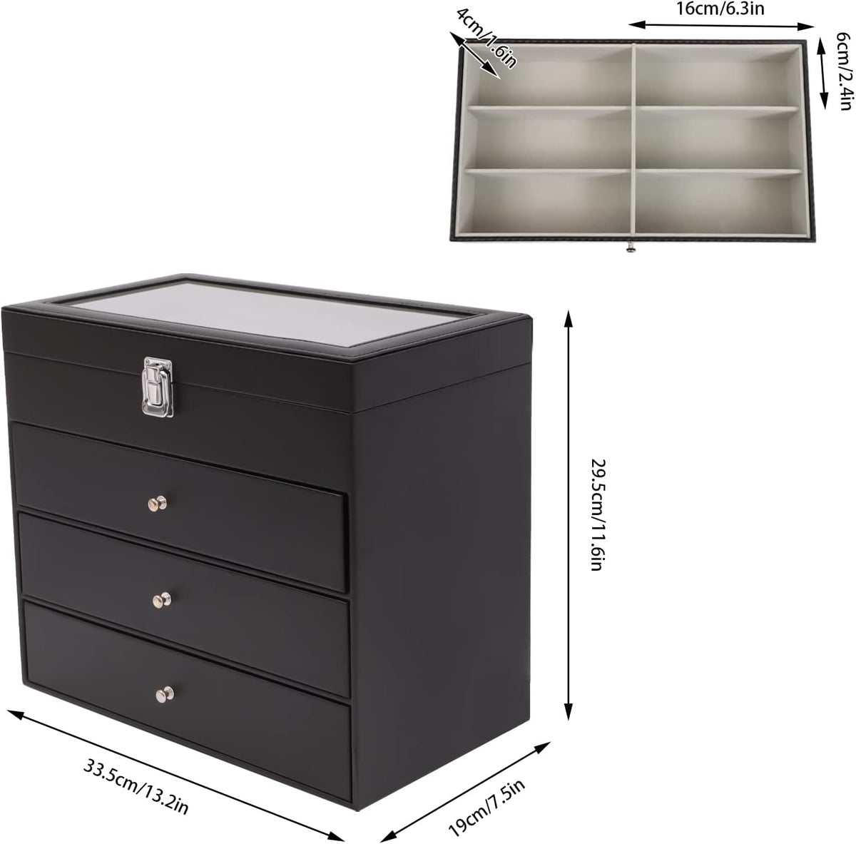 Ringmaster 4 Layer 27 Slots Eyeglasses Storage Box Sunglasses Glasses Dustproof Display Case,Carbon Fiber Eyeglass Holder,Glasses Organizer Case with Drawer Lockable
