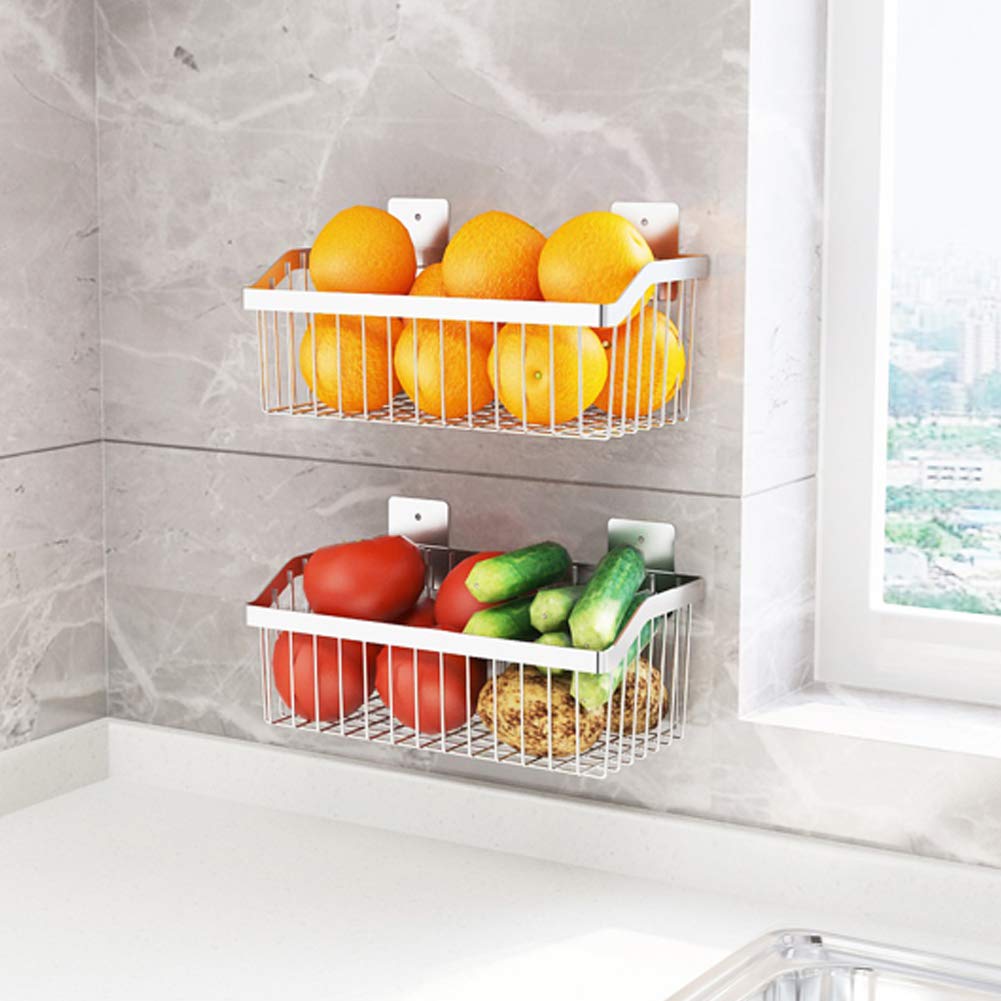 2 Set Fruit Basket for Kitchen, Pantry Kitchen Organizers and Storage, SUS304 Stainless Steel Wire Wall Basket, Onion Potato Vegetable Storage for Countertop Floor Cabinet Shelf