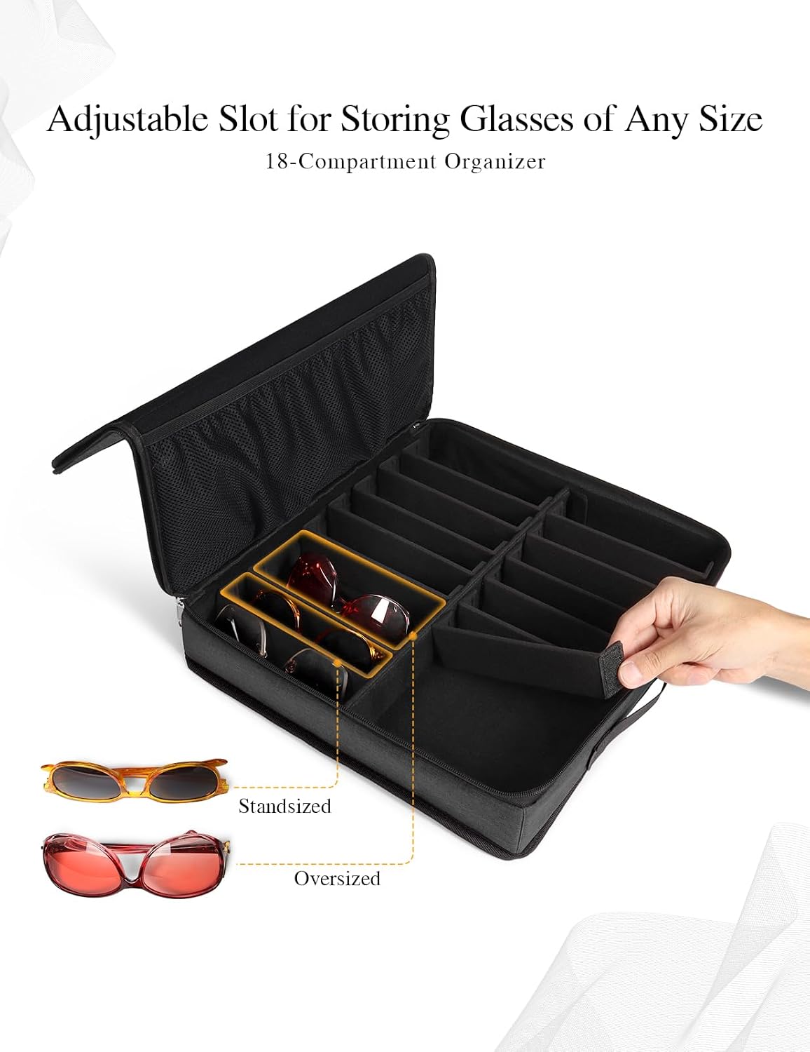 Bukere Sunglasses Organizer Case, 18 Adjustable Slots for Multiple Pairs Eyeglasses, Travel Glasses Holder Storage Box