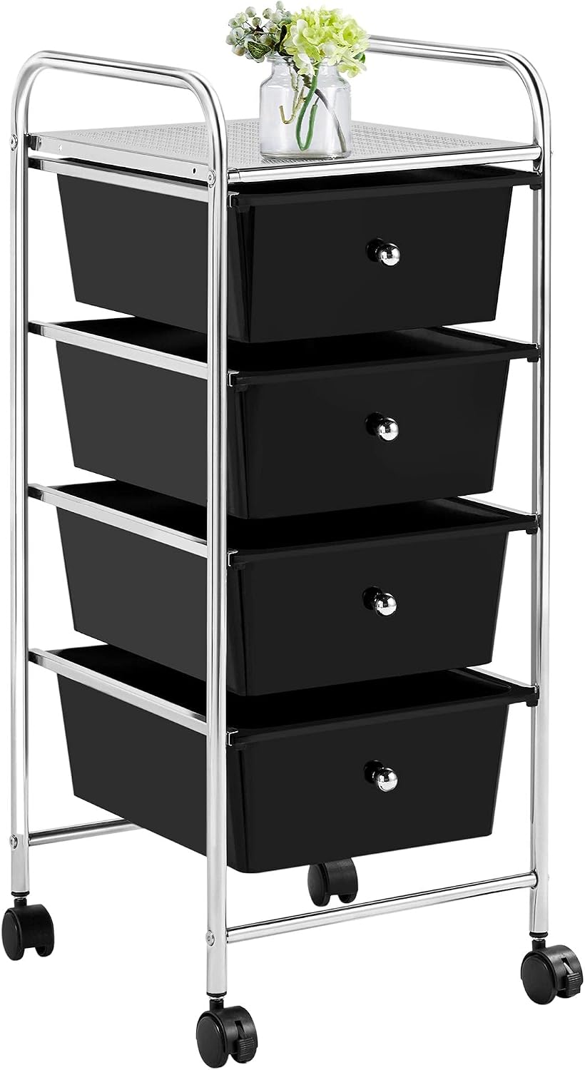 Yaheetech 4-Drawer Rolling Storage Cart with Wheels, Slim Organizer, Black