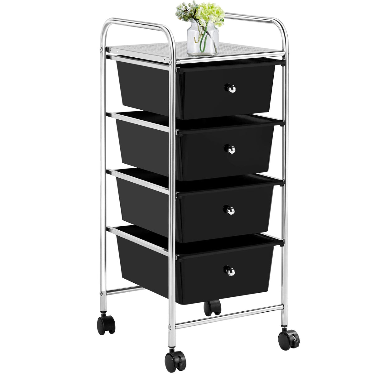 Yaheetech 4-Drawer Rolling Storage Cart with Wheels, Slim Organizer, Black