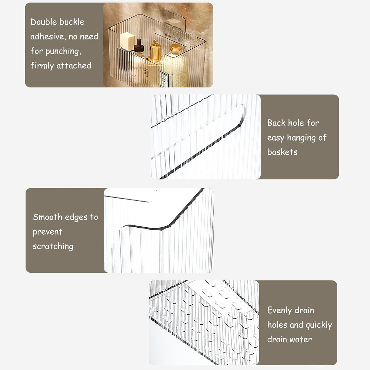 Acrylic Wall Mounted Storage Rack, 2 Pcs Storage Box Shower Basket