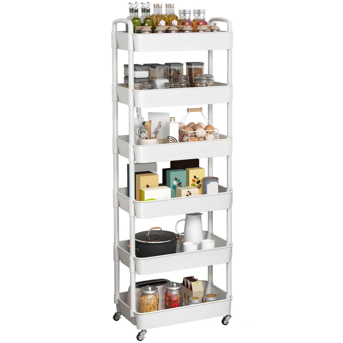 Sywhitta 6-Tier Plastic Rolling Utility Cart with Wheels for Storage,Black
