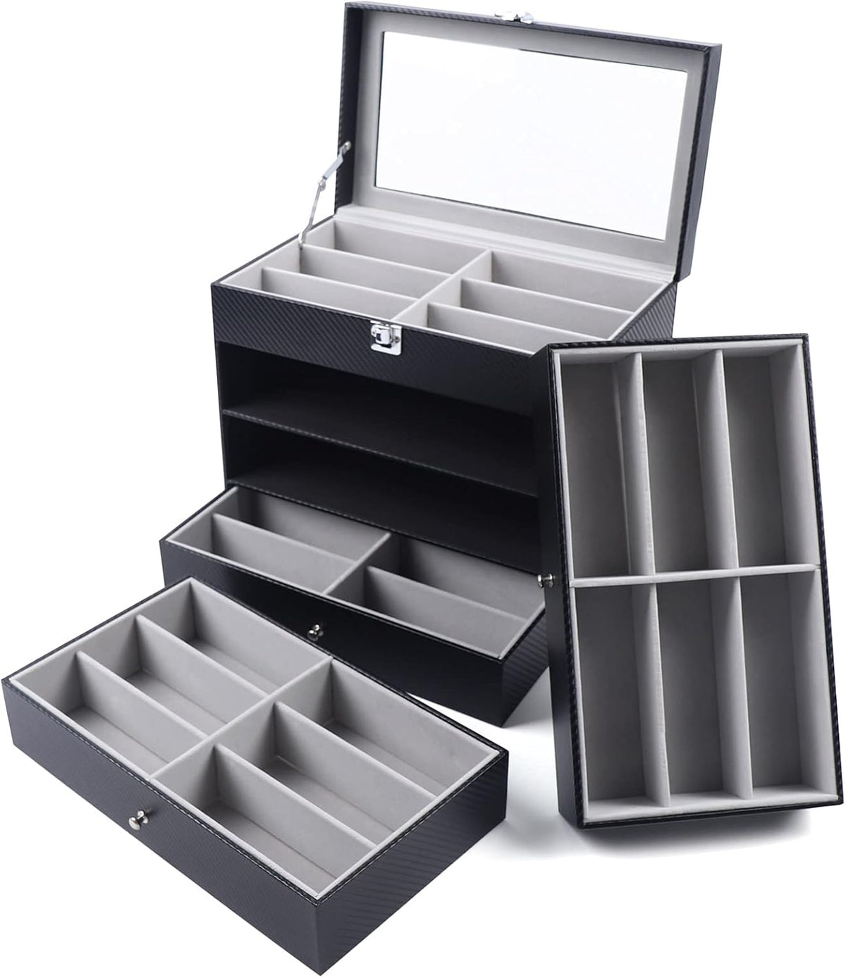 SHZICMY 4 Layer Sunglass Organize Box,4 Layer 24 Slots Multiple Glasses Organizer Eyeglass Sunglass Storage Box Display,Black