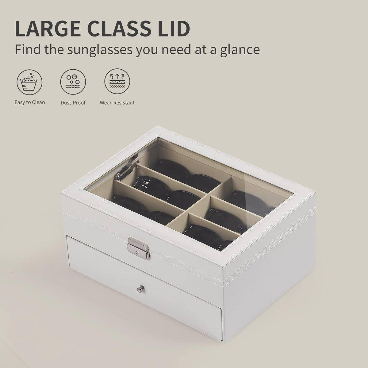 AUTOARK Leather 16 Piece Eyeglasses Storage Case Organizer,White,AW-151
