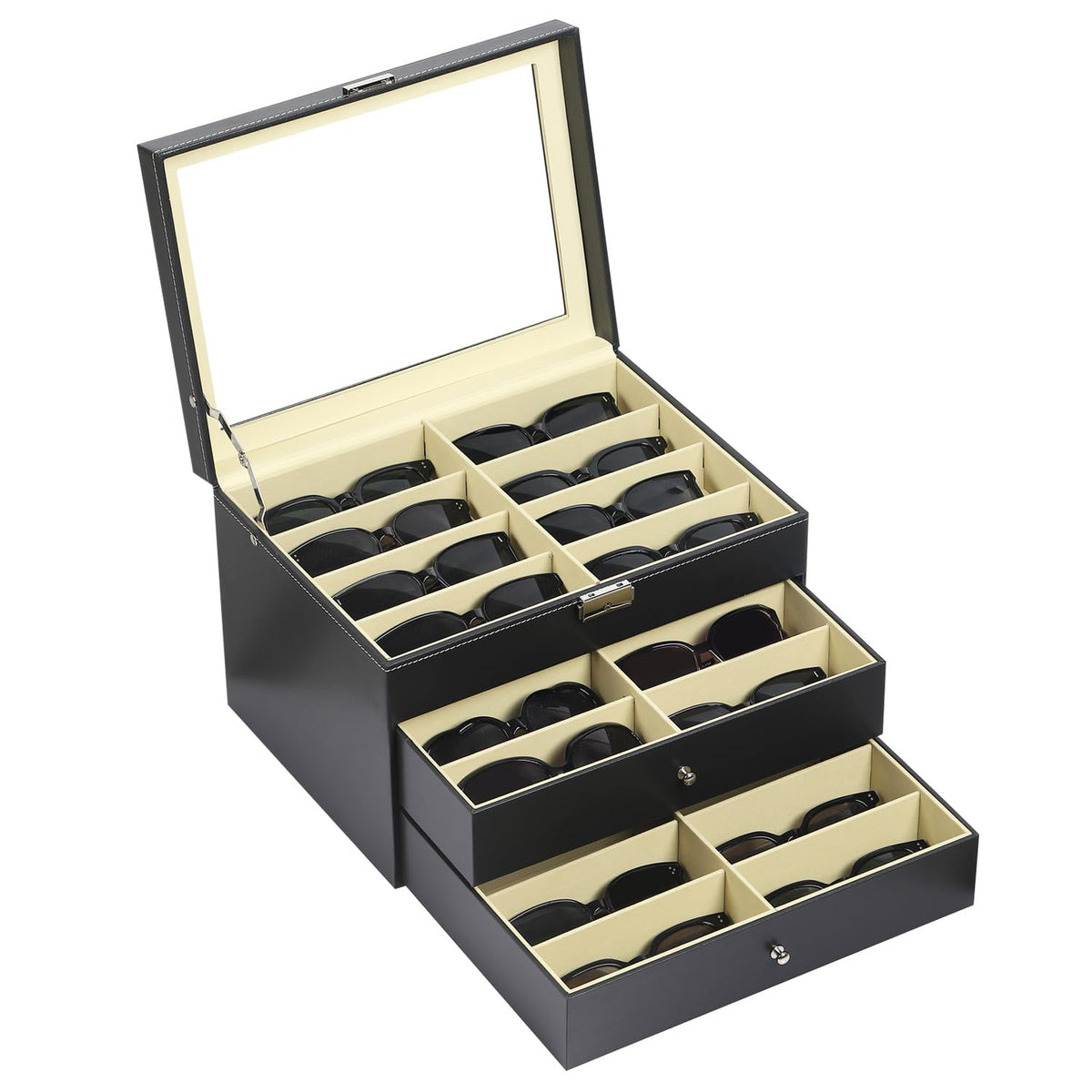 AUTOARK Leather 24 Piece Eyeglasses Storage Case Organizer,Coffee,MKAW045