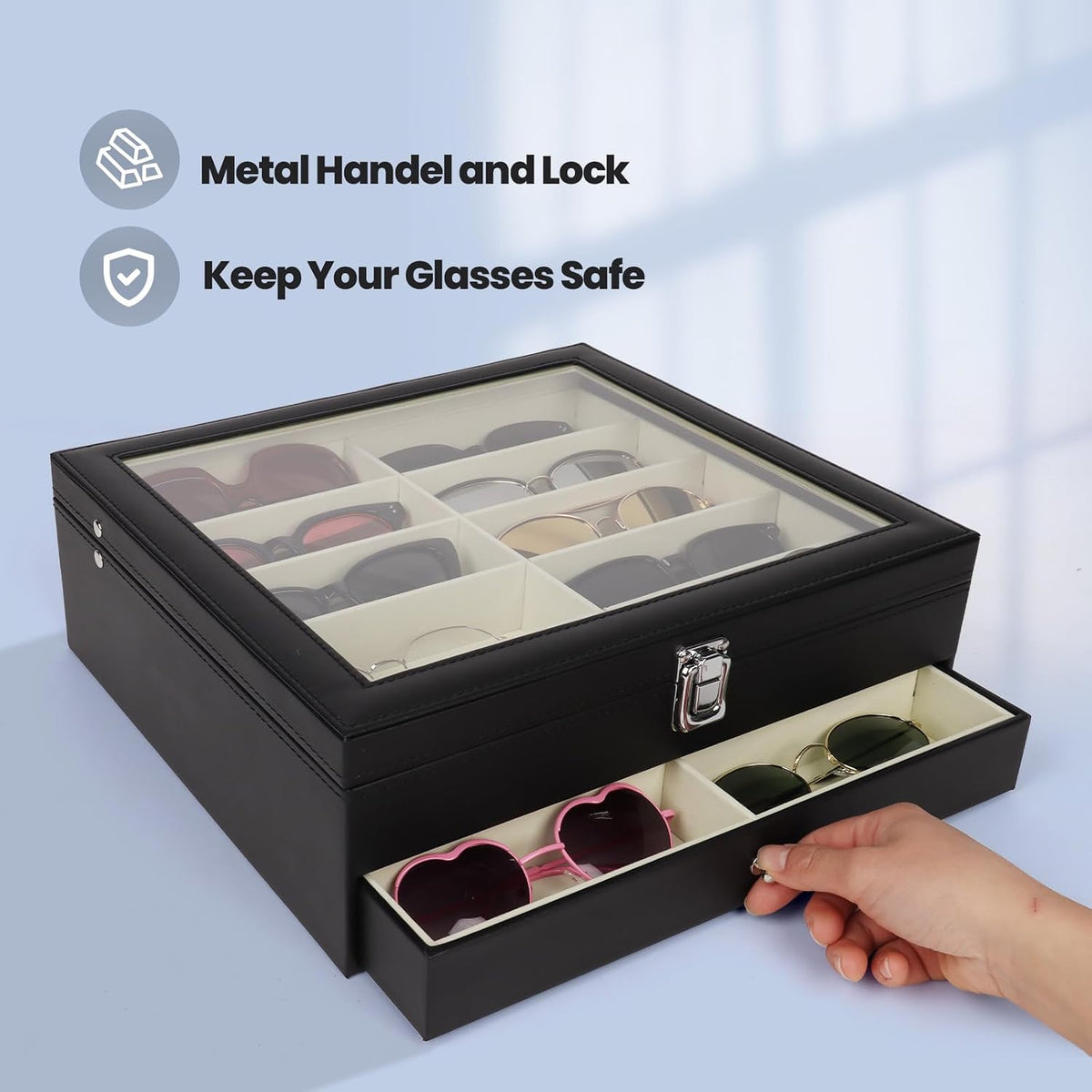 Sunglasses Organizer 20 Slots, Multiple Pairs Glasses Storage Case Leather Eyeglasses Display Box for Women Men