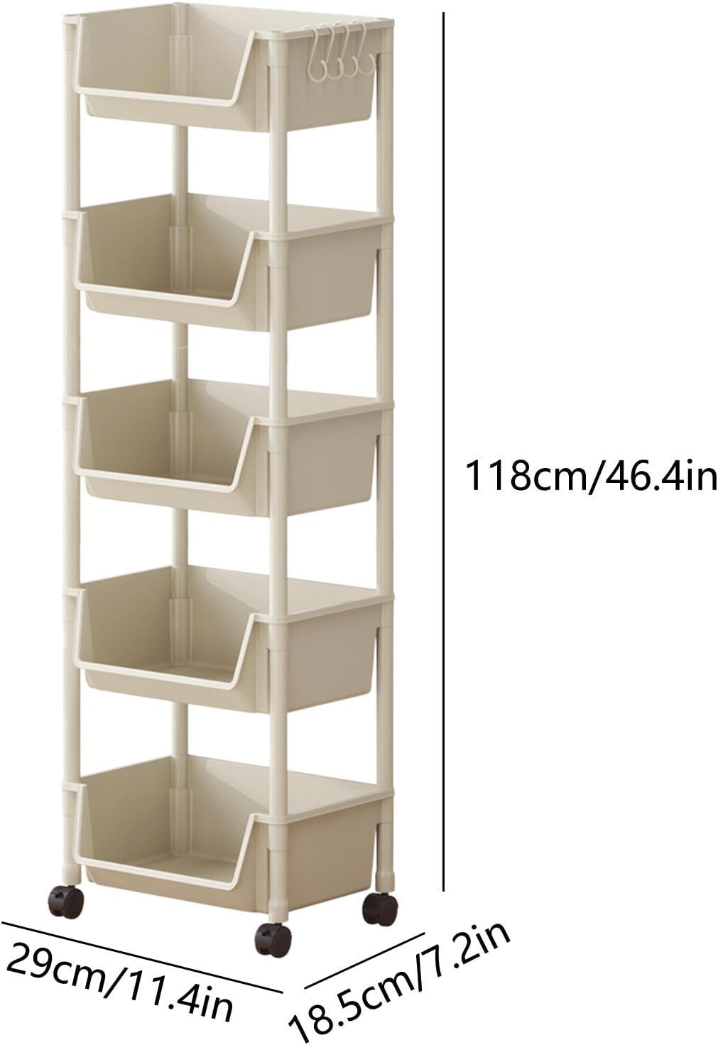 5-Tier Rolling Storage Rack with Wheels Shelves Shelf Storage
