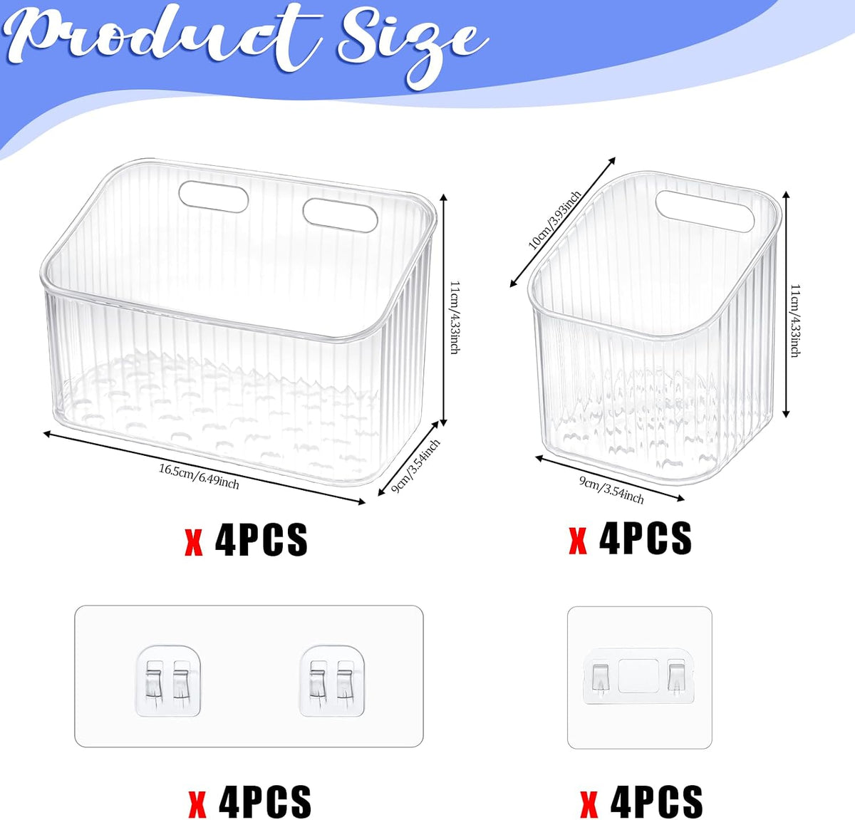 Clear Wall Basket, Wall Mounted Storage Bins, 8 Pcs