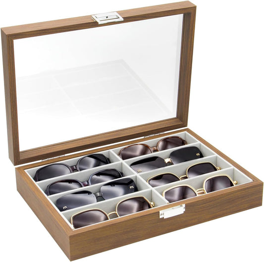 8 Slots Sunglass Organizer, PU Leather Eyewear Display Tray