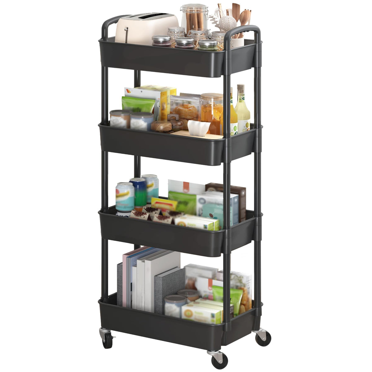 Sywhitta 6-Tier Plastic Rolling Utility Cart with Wheels for Storage,Black