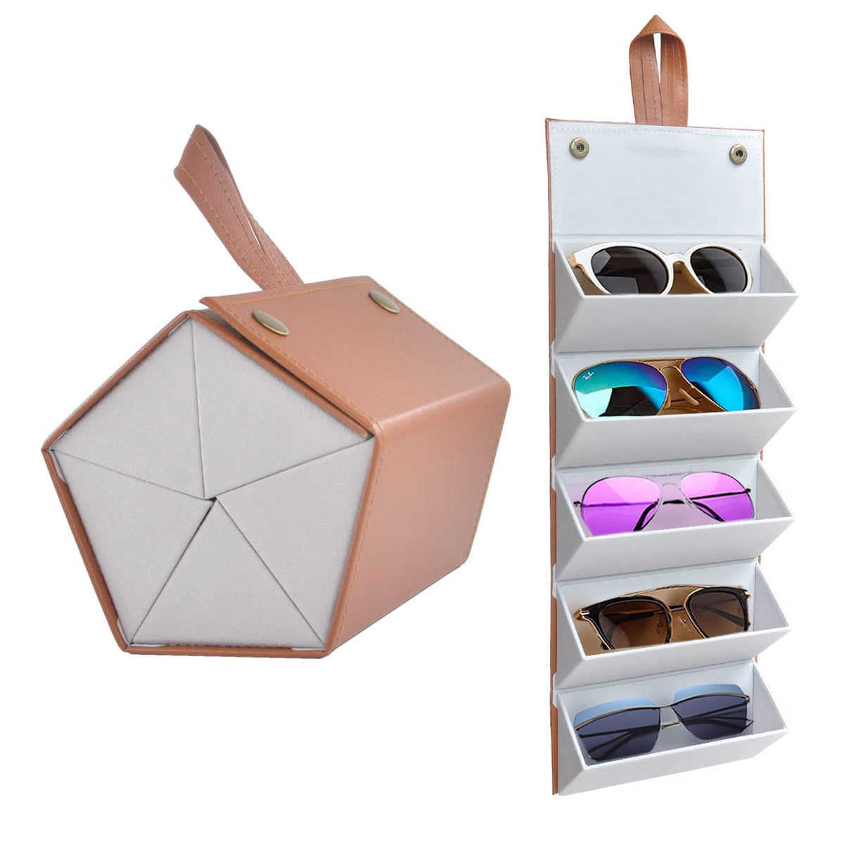 Kenpal Sunglasses Storage Organizer Holder Foldable Travel Case with 5 Slot Compartments for Multiple Glasses