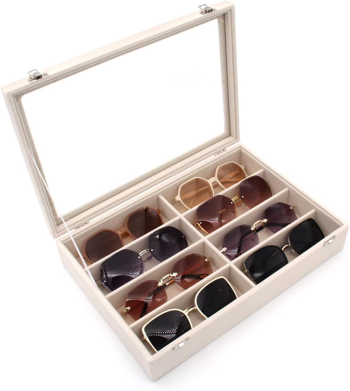 Velvet Sunglasses Organizer, Glasses Storage Box Sunglasses Storage Holder Box,Glasses Display Case with 8 Slots