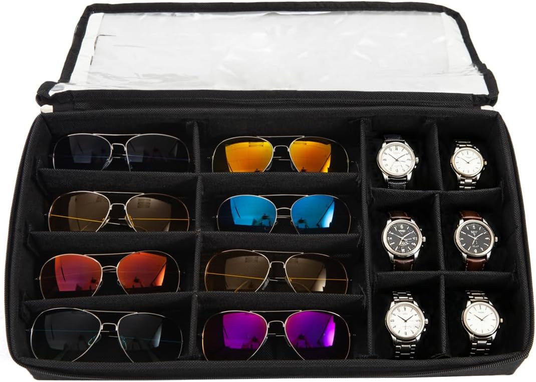 Glasses Organizer Box Clear Lid Shade Tray Eyeglass Storage Sunglasses Case