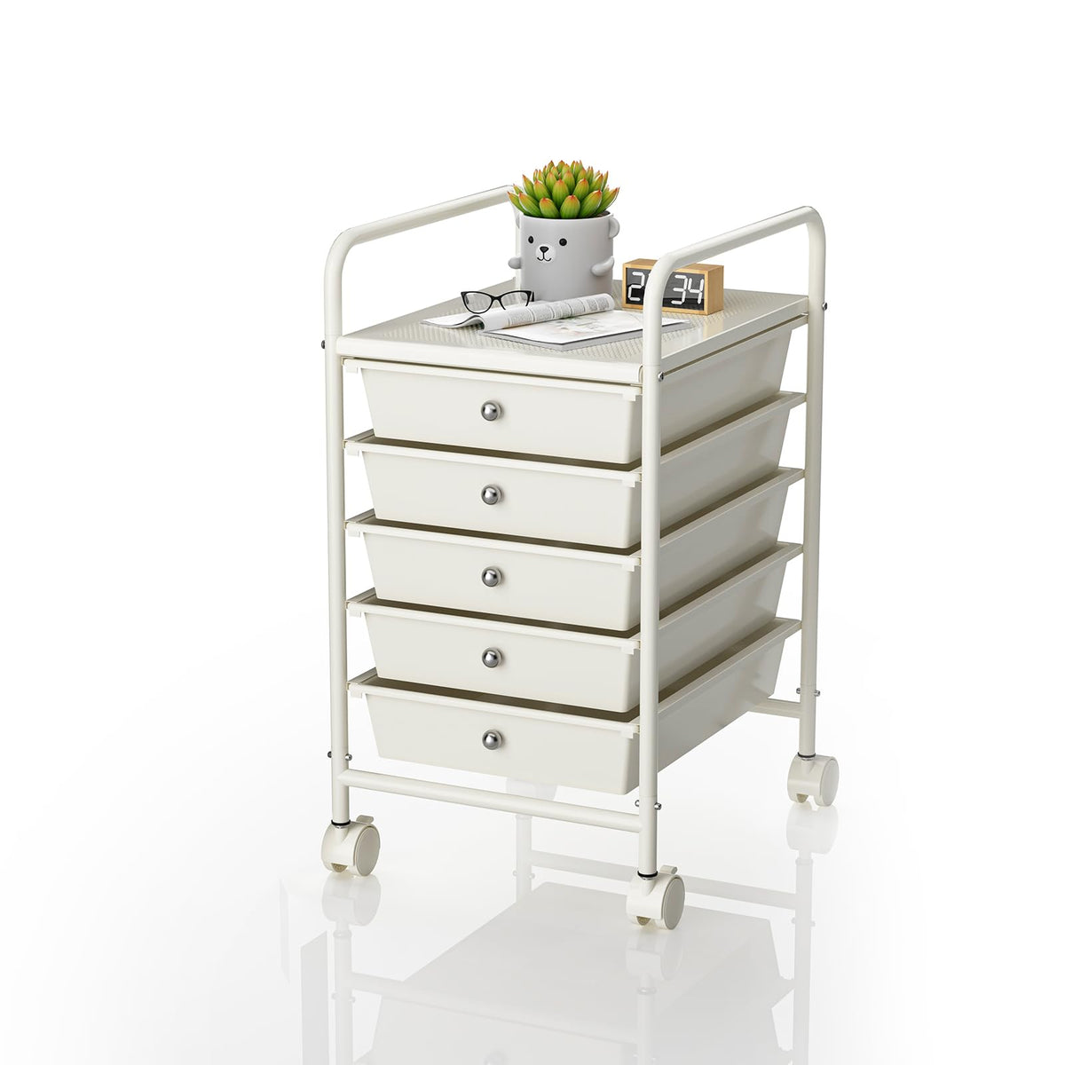 Rolling Storage Cart with Drawers 6-Tier Lock Wheels Office White