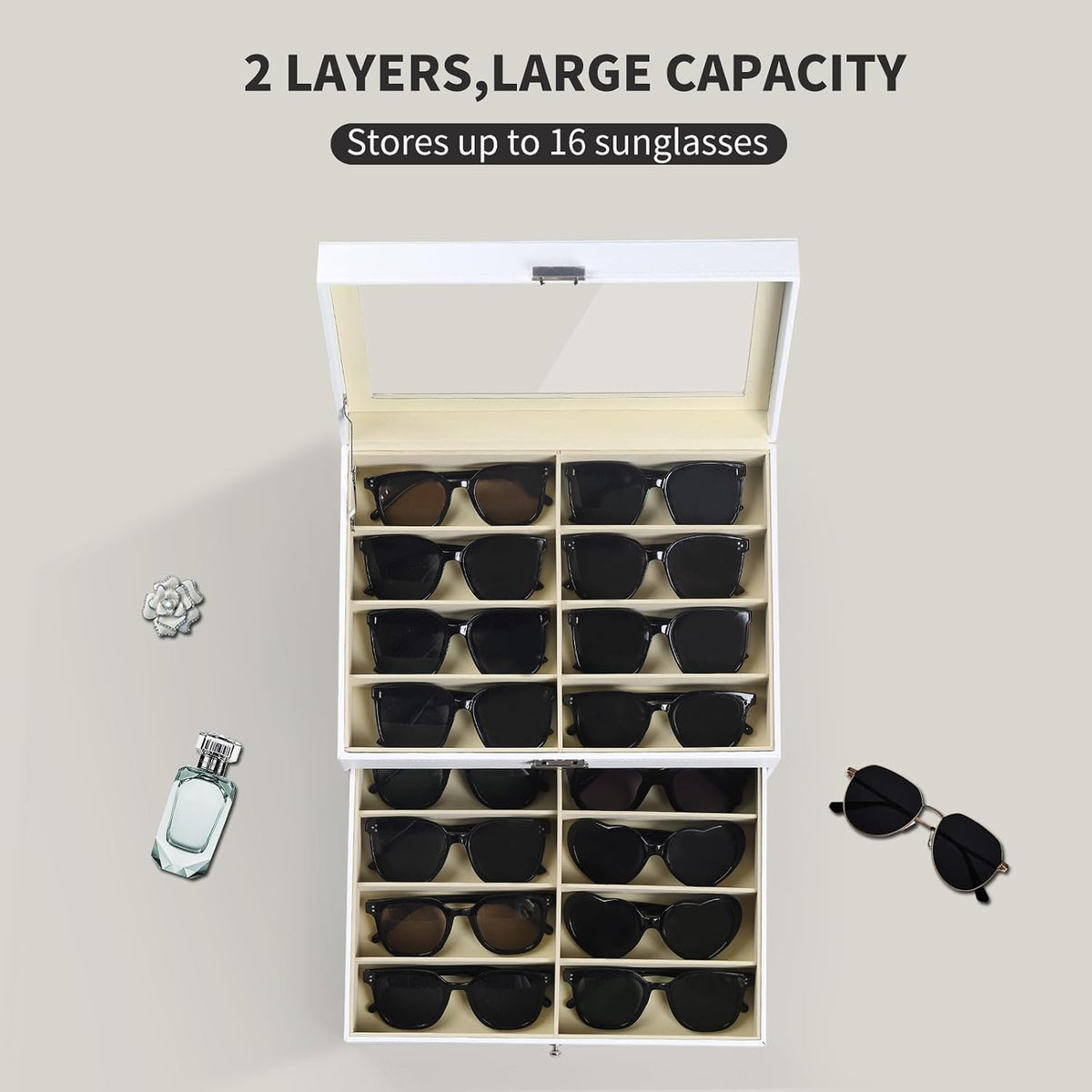 AUTOARK Leather 16 Piece Eyeglasses Storage Case Organizer,White,AW-151