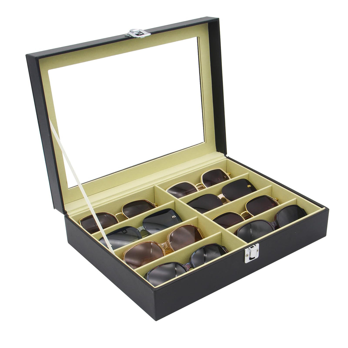 8 Slots Sunglass Organizer, PU Leather Eyewear Display Tray