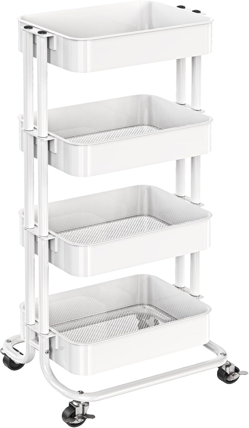 Pipishell 4 Tier Metal Rolling Utility Cart with 2 Lockable Wheels, Black
