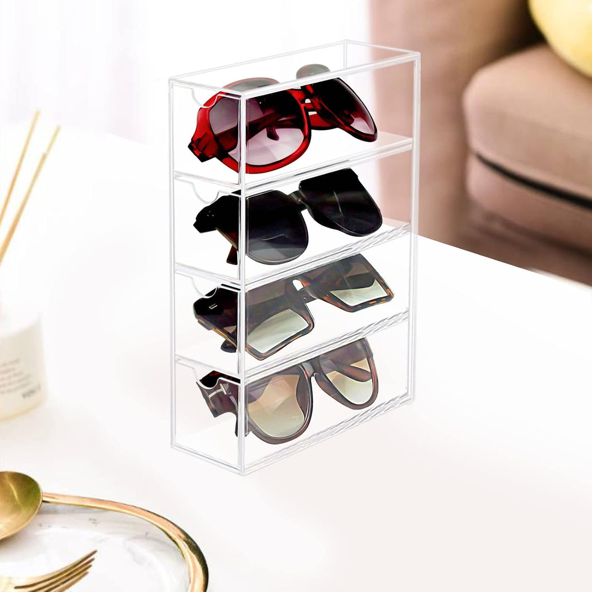 Tasybox Sunglasses Organizer, Eyeglass Case, Eyeglass Holder with 4 Drawers