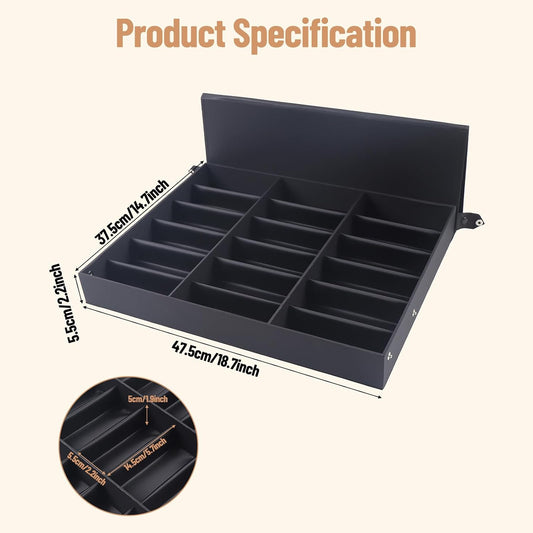 18 Slot Sunglasses Organizer Display Case,Eyeglass Storage Box with Stand,Sunglass Display Stand,Fabric Lined & Snap Closure for Eyewear,Jewelry & Watches (Black)