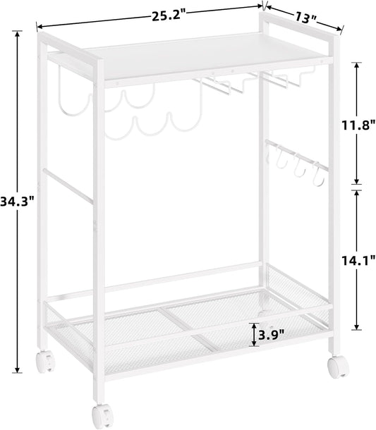 Joaxswe Bar Cart,2-Tier Home Bar Serving Cart with Lockable Wheels,White