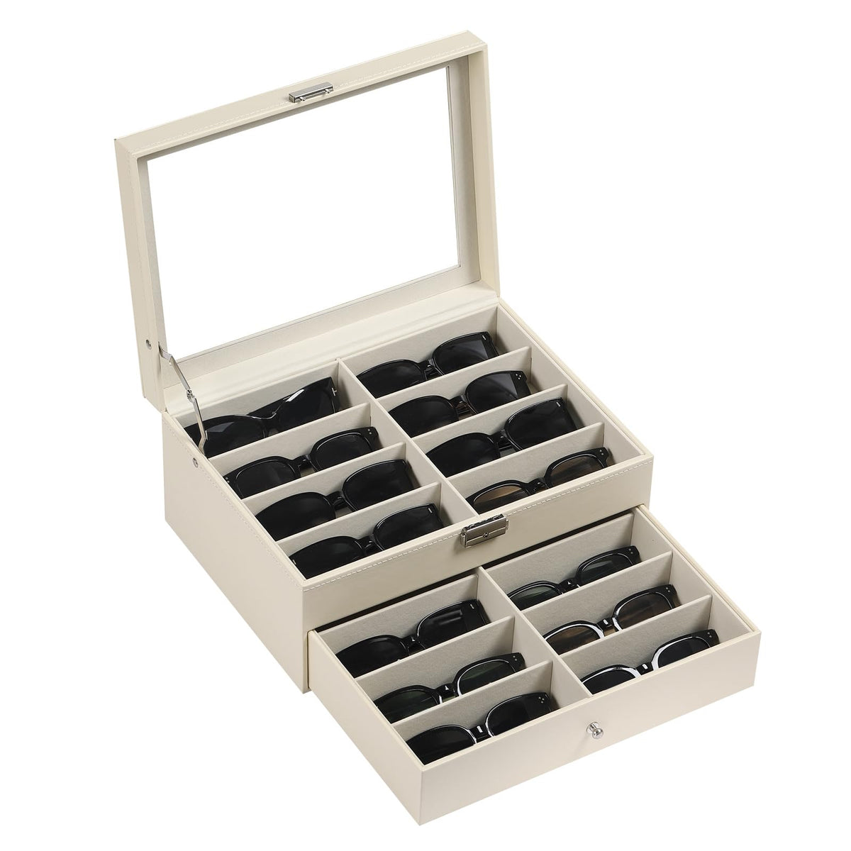 AUTOARK Leather 16 Piece Eyeglasses Storage Case Organizer,White,AW-151