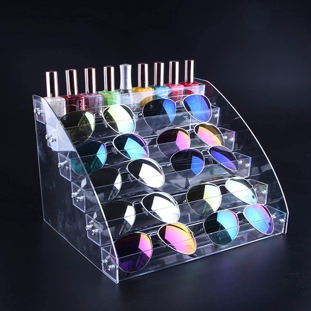 MineDecor 12 Piece Plastic Sunglasses Organizer Clear Eyeglasses Display Case 6 Tier Eyewear Storage Tray Box For Glasses Tabletop Holder Stand