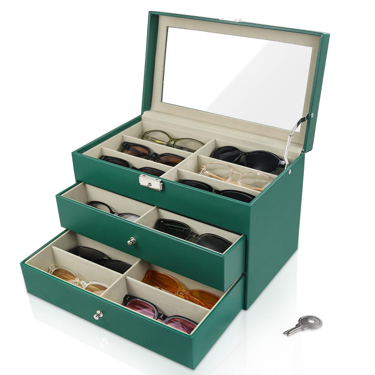 Sunglasses Organizer 18/20 Slots, Multiple Pairs Glasses Storage Case Leather Eyeglasses Display Box for Women Men