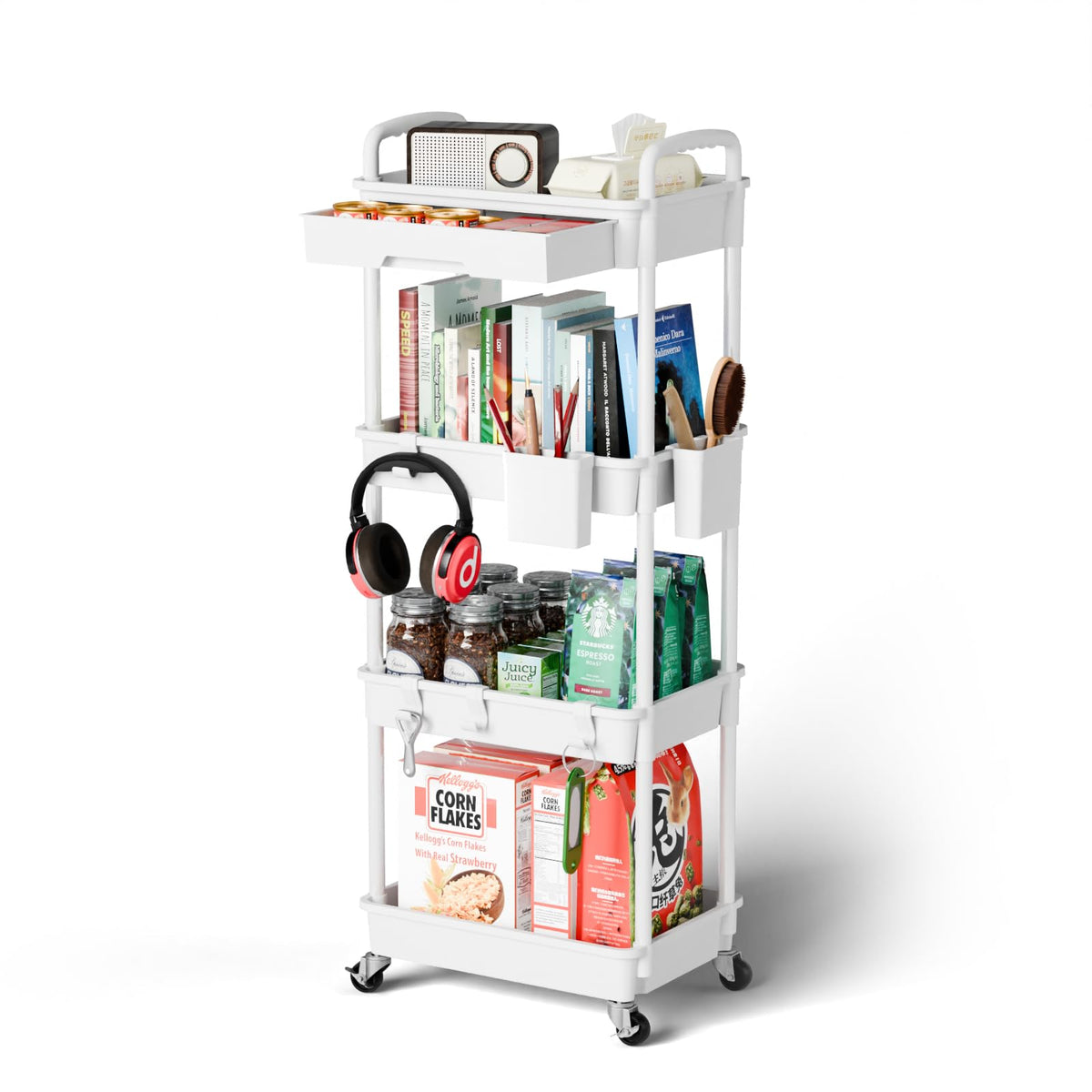 Sorgion 3 Tier Rolling Cart Organizer,Laundry Room Bathroom Organizers and Storage Office Shelves Mobile Shelving Unit Kitchen Trolley Cart with Wheels for Art,Craft,Diaper,Bedside,Snack(Green)