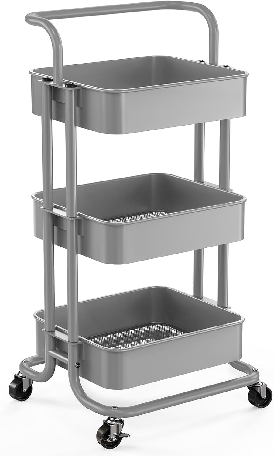 Pipishell 3 Tier Rolling Cart, Utility Cart with Wheels & Handle, White