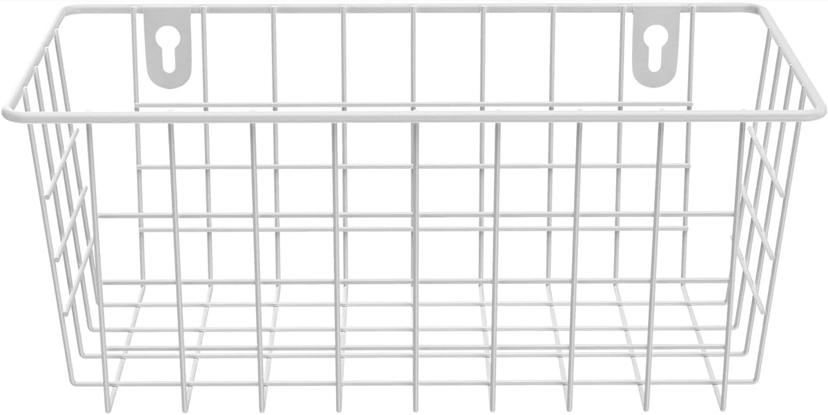 MaraFansie Hanging Kitchen Baskets Wire Storage Basket Adhesive and Screws Basket Over the Cabinet Door Organizer with Adhesive Strips and Screws Accessories, 2 Installations, 2 Pack, White