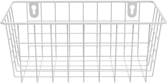 MaraFansie Hanging Kitchen Baskets Wire Storage Basket Adhesive and Screws Basket Over the Cabinet Door Organizer with Adhesive Strips and Screws Accessories, 2 Installations, 2 Pack, White