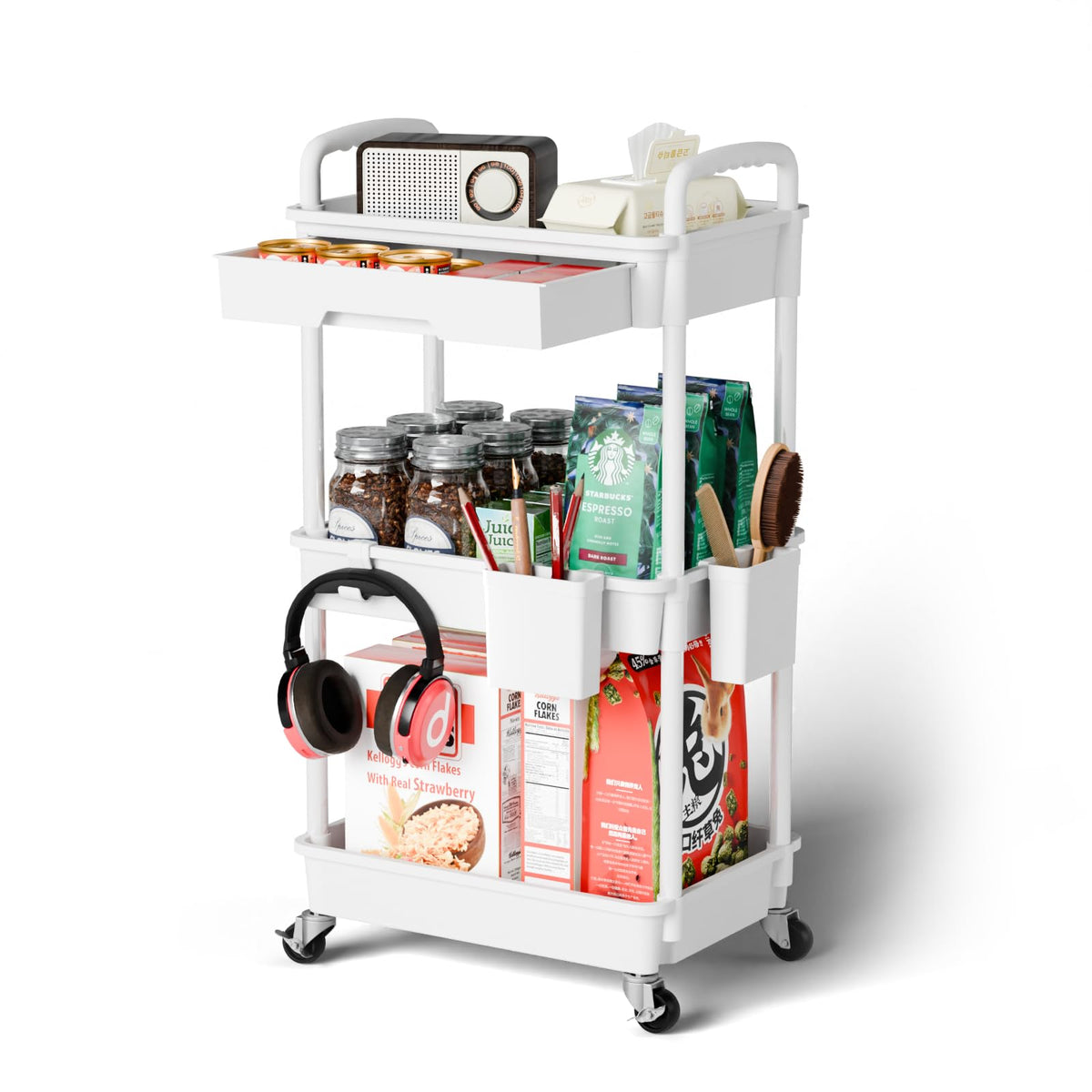 Sorgion 3 Tier Rolling Cart Organizer,Laundry Room Bathroom Organizers and Storage Office Shelves Mobile Shelving Unit Kitchen Trolley Cart with Wheels for Art,Craft,Diaper,Bedside,Snack(Green)