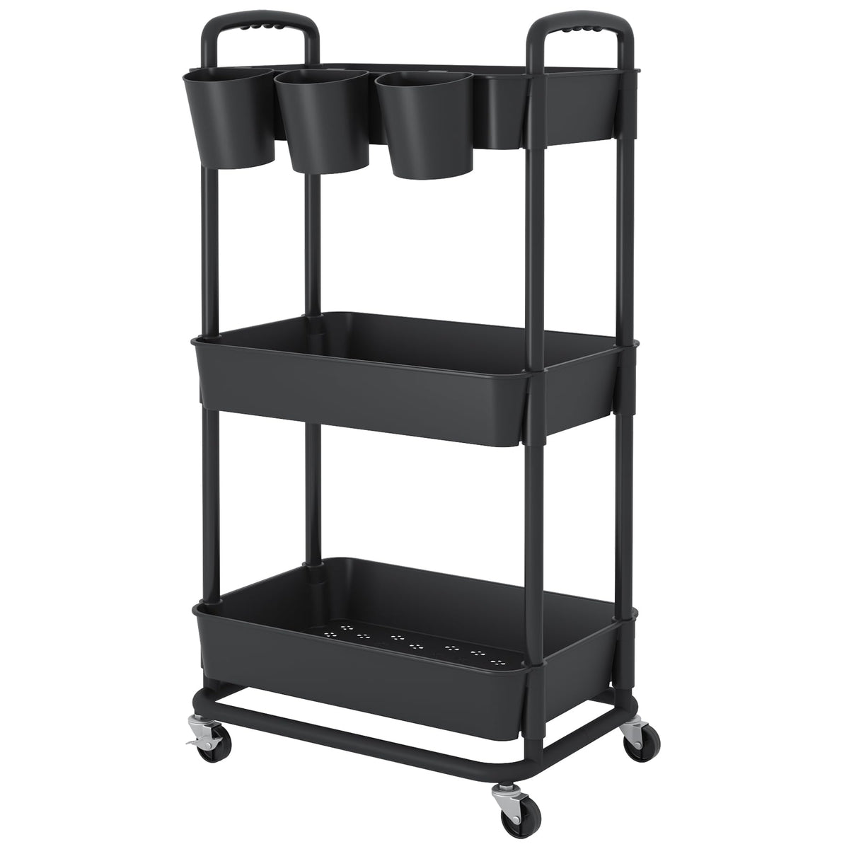 JIUYOTREE 4-Tier Plastic Rolling Storage Cart Utility Cart White
