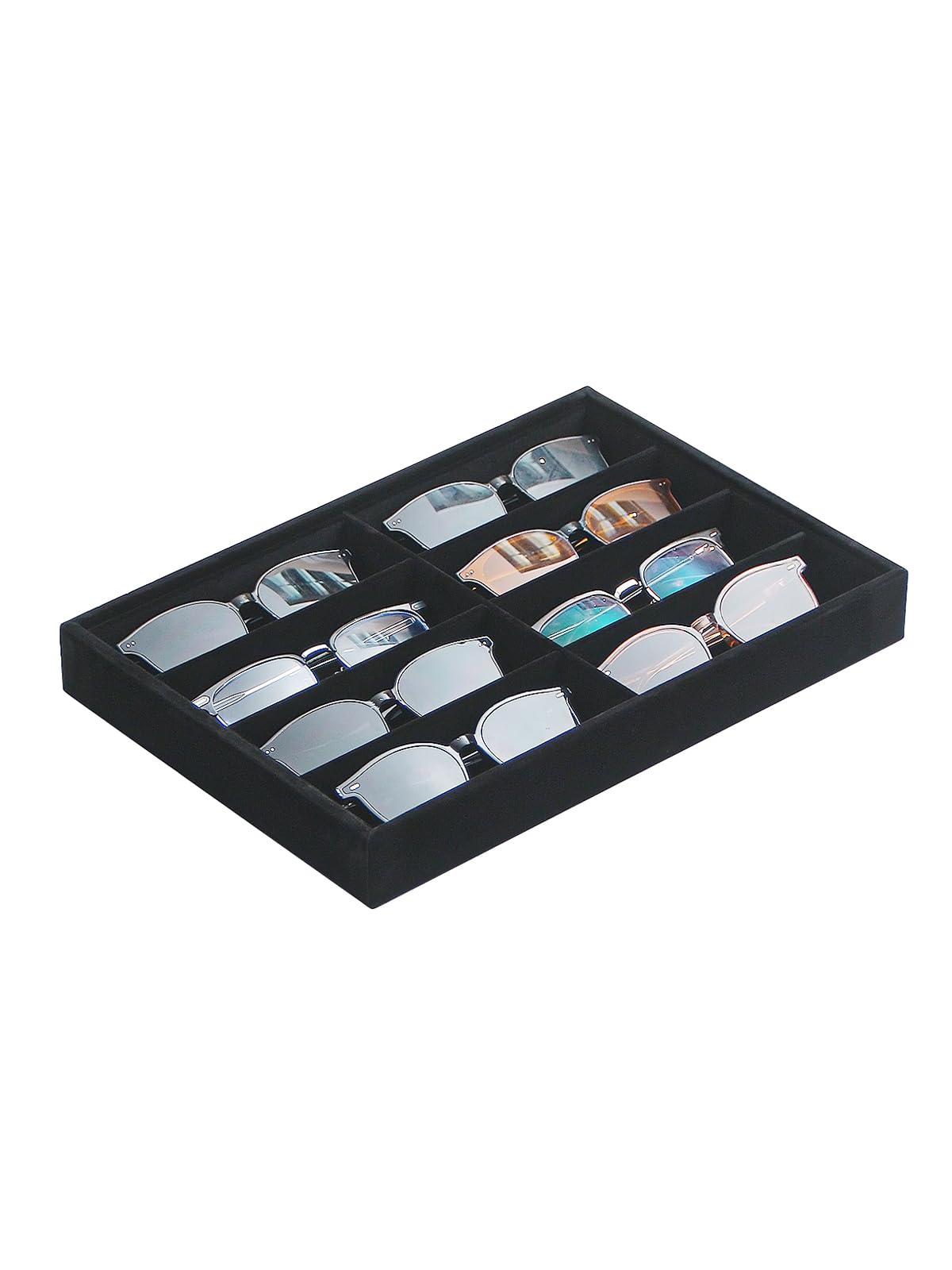 Coward Sunglass Organizer, Beige Velvet Glasses Trays - Eyeglasses Watches Jewelry Display - Men Women (8 Grids)
