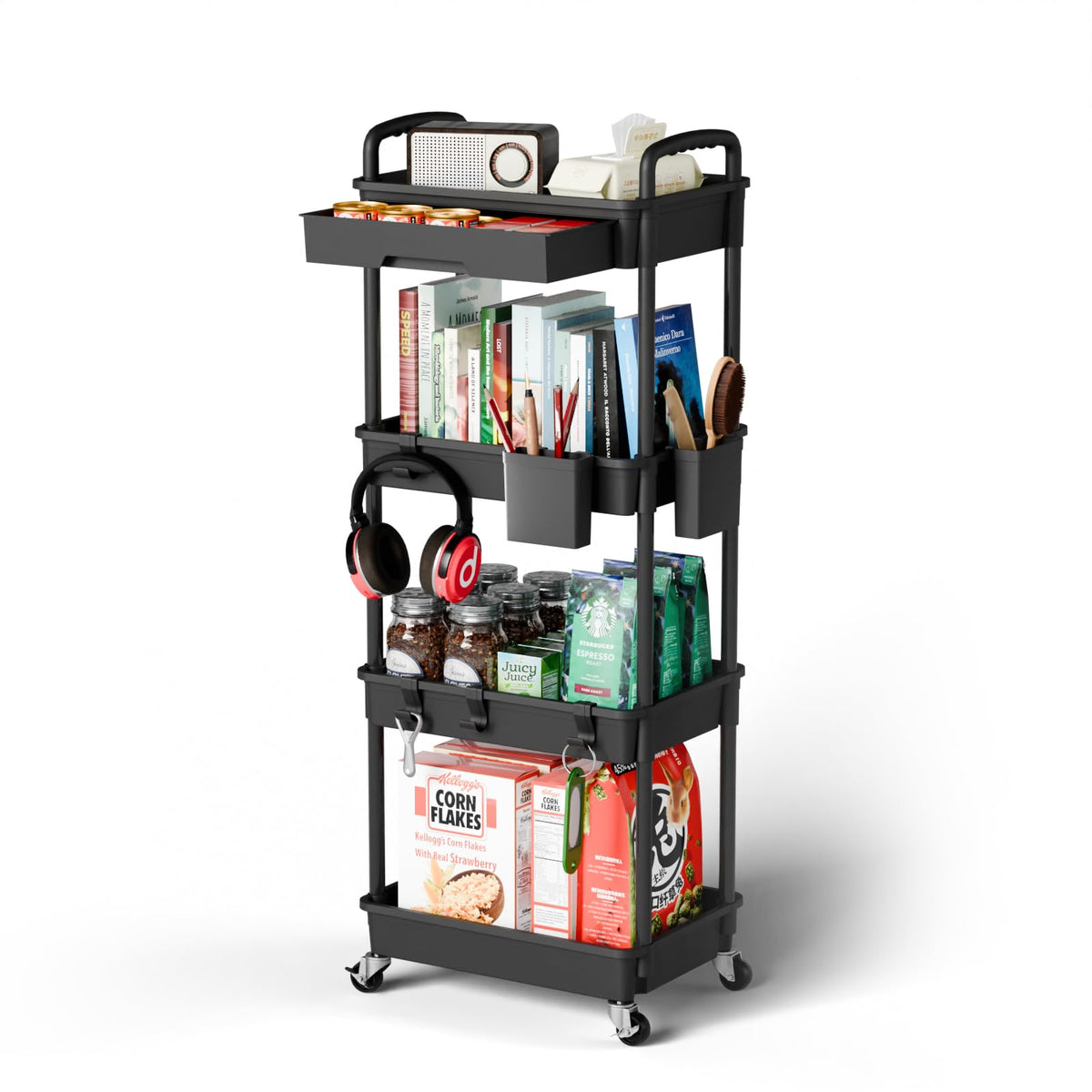 Sorgion 3 Tier Rolling Cart Organizer,Laundry Room Bathroom Organizers and Storage Office Shelves Mobile Shelving Unit Kitchen Trolley Cart with Wheels for Art,Craft,Diaper,Bedside,Snack(Green)