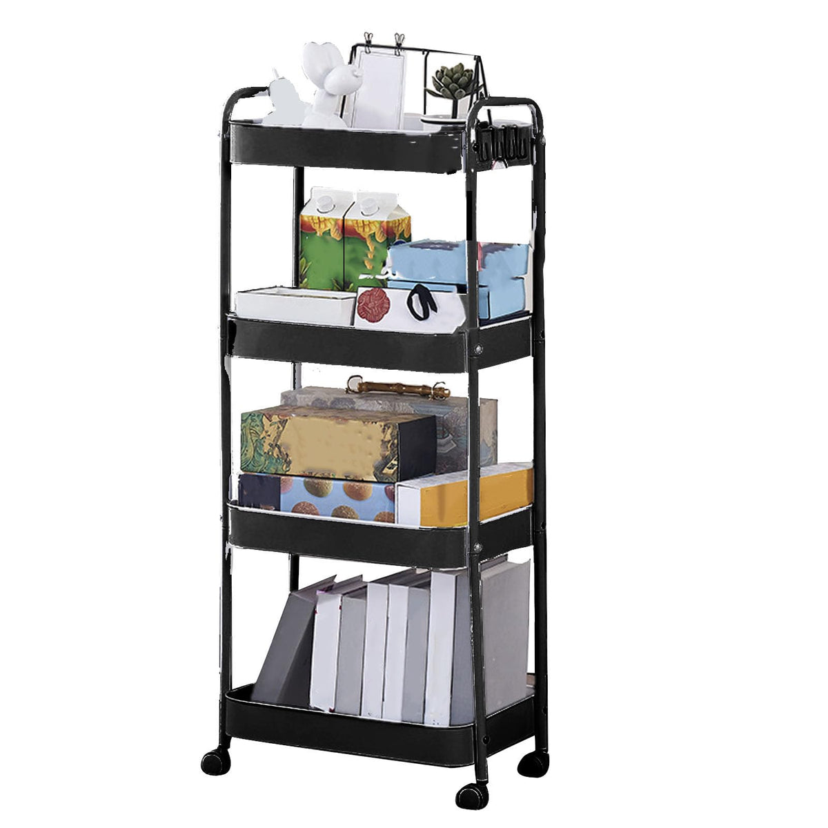 Multifunctional Storage Trolley with Casting Wheels for Home Use in Carbon Steel (#3)