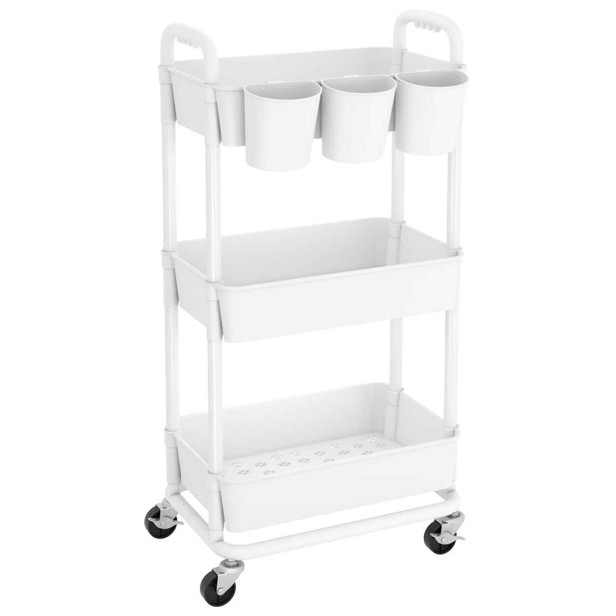 JIUYOTREE 4-Tier Plastic Rolling Storage Cart Utility Cart White