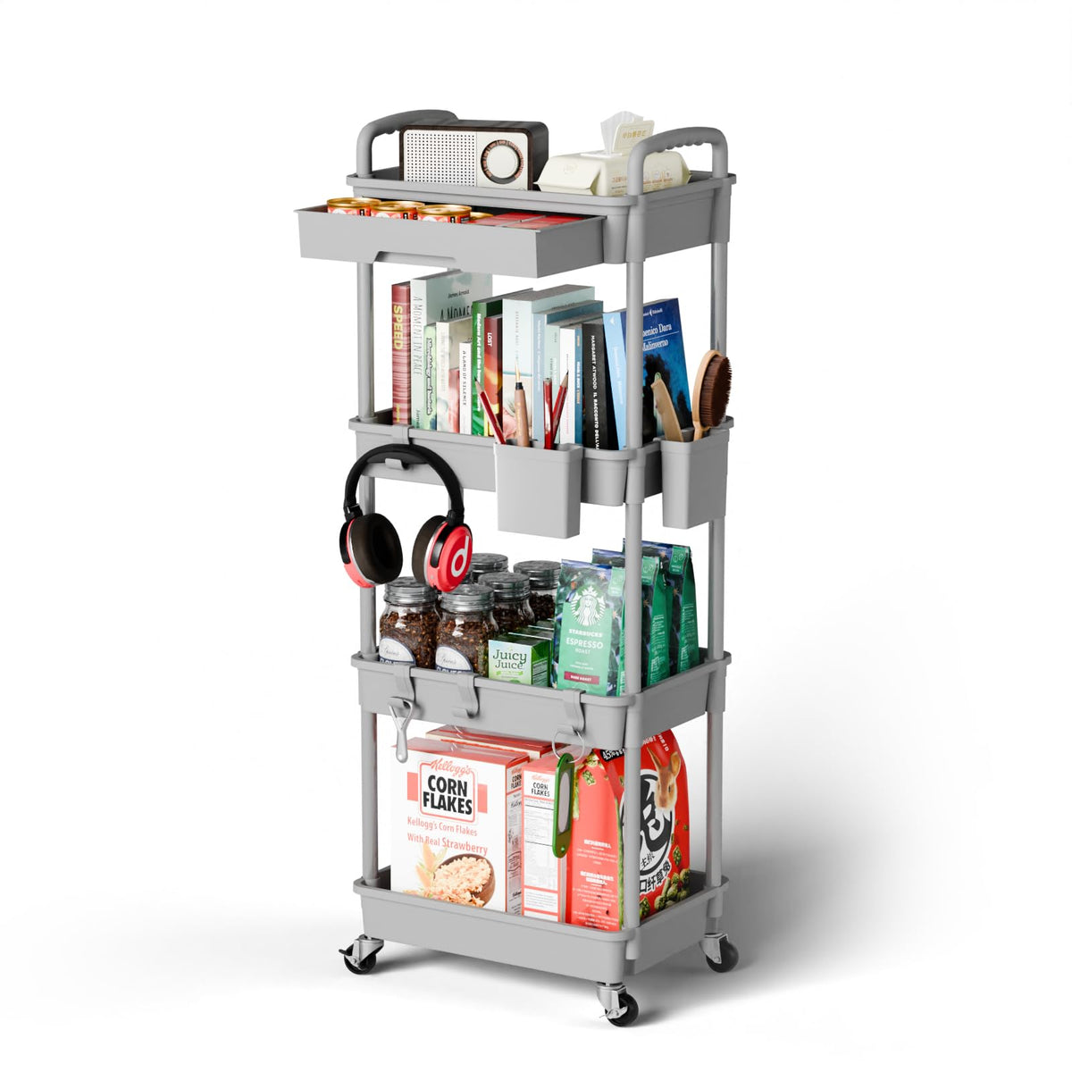 Sorgion 3 Tier Rolling Cart Organizer,Laundry Room Bathroom Organizers and Storage Office Shelves Mobile Shelving Unit Kitchen Trolley Cart with Wheels for Art,Craft,Diaper,Bedside,Snack(Green)