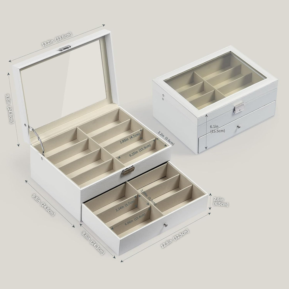 AUTOARK Leather 16 Piece Eyeglasses Storage Case Organizer,White,AW-151