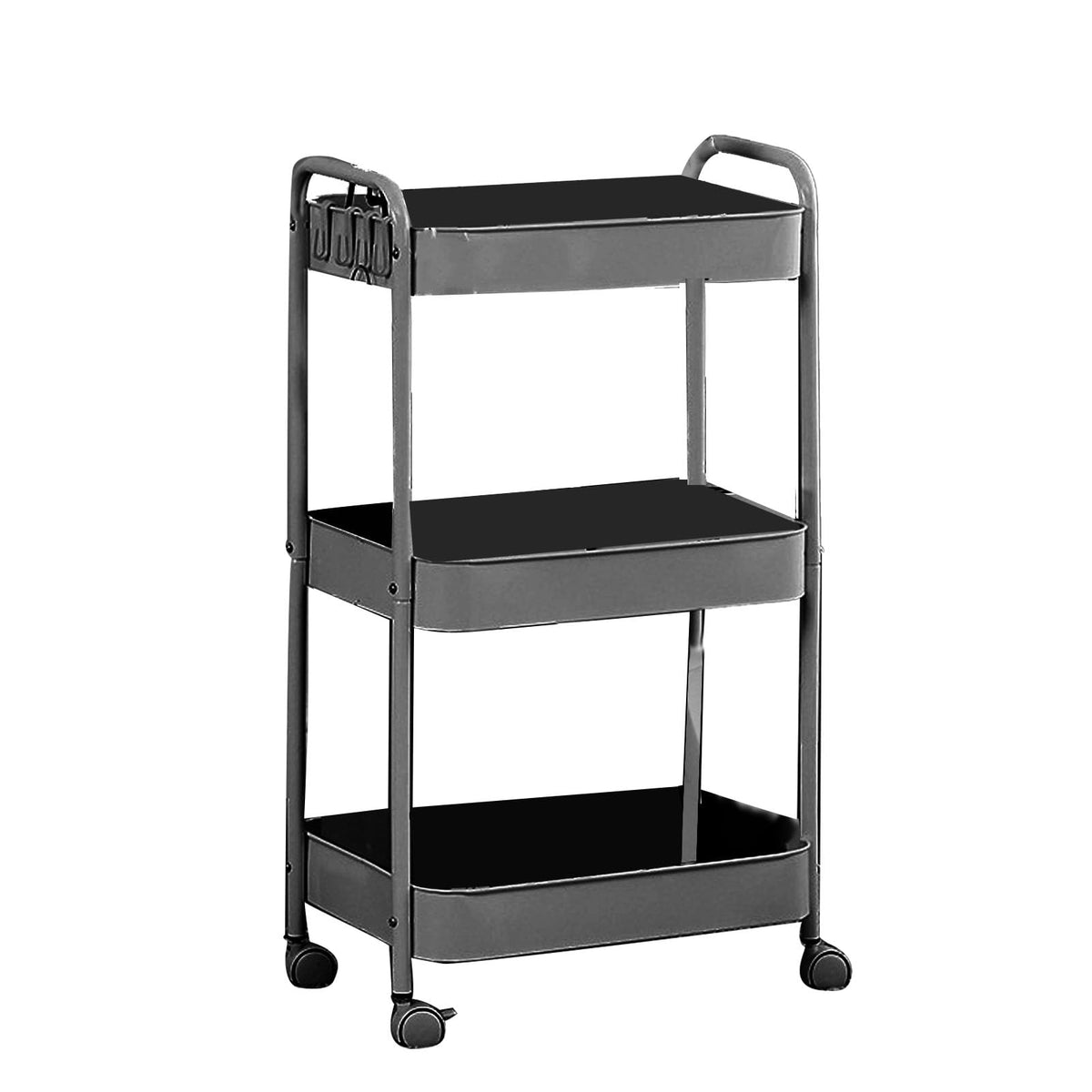 3 Tier Utility Rolling Cart, Movable Storage Organizer Trolley with Caster Wheels, Carbon Steel Multifunctional Shelving Cart for Kitchen Bathroom Bedroom Living Room (3 Layer)