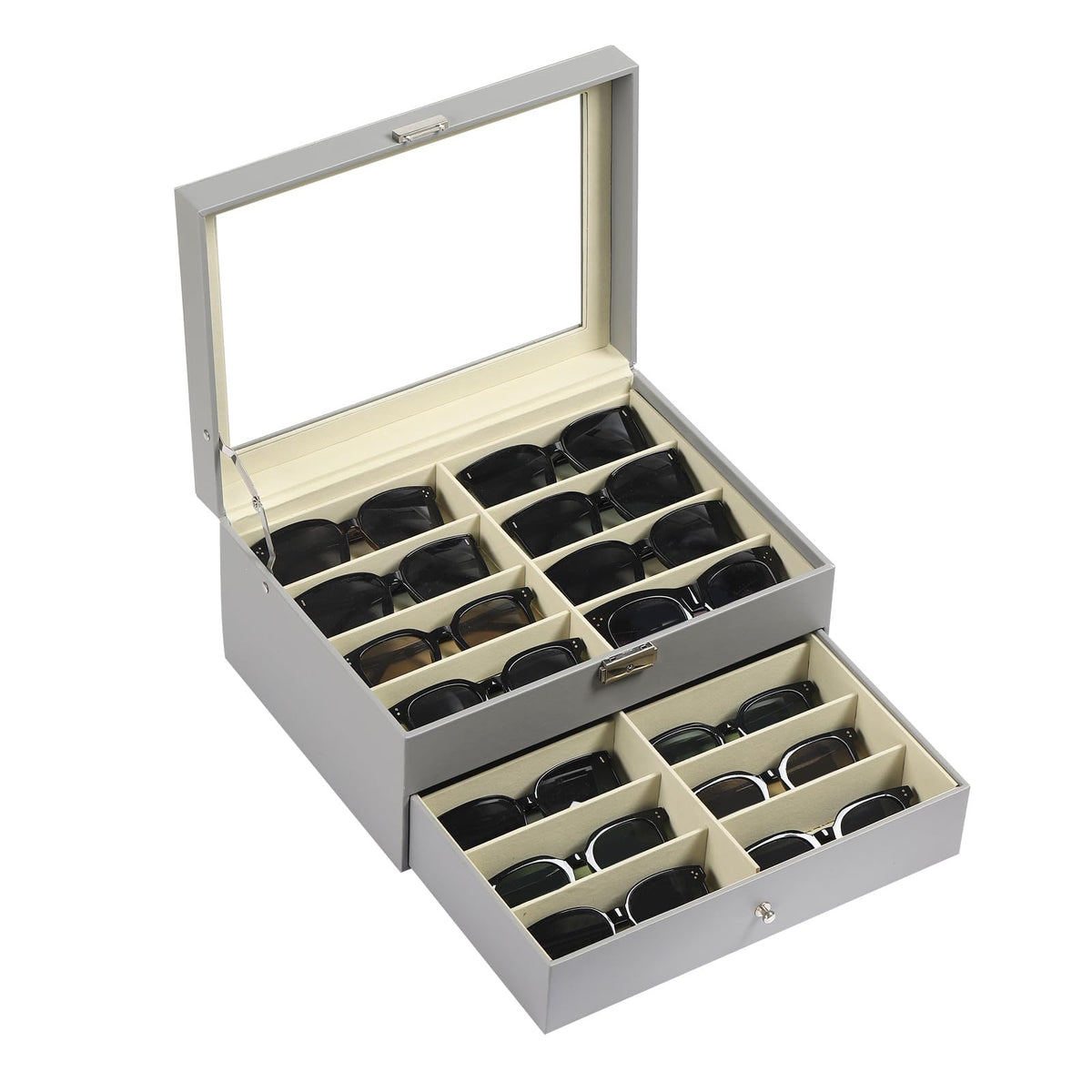 AUTOARK Leather 16 Piece Eyeglasses Storage Case Organizer,White,AW-151